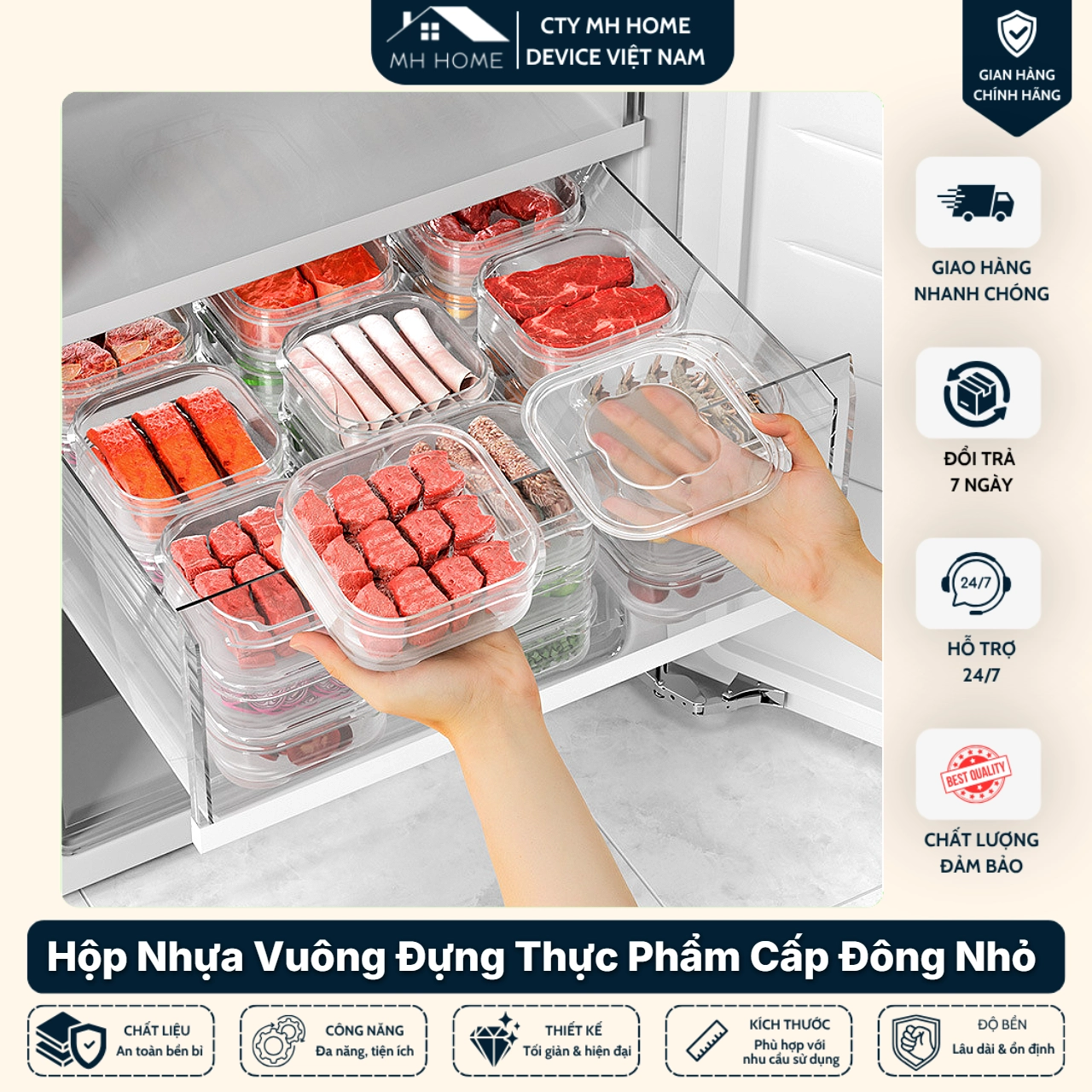[Combo 5 - 10]Hộp Nhựa Vuông Đựng Thực Phẩm Cấp Đông Nhỏ Gọn 350ml Kèm Nắp Tiện Lợi